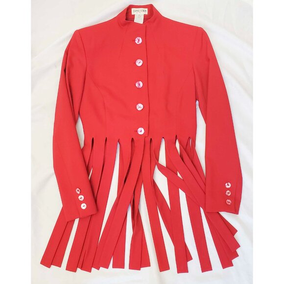 Sophie Sitbon Paris Womens Red Wool Finge Blazer Jacket Avant Gard COUTURE 38 - Picture 9 of 14